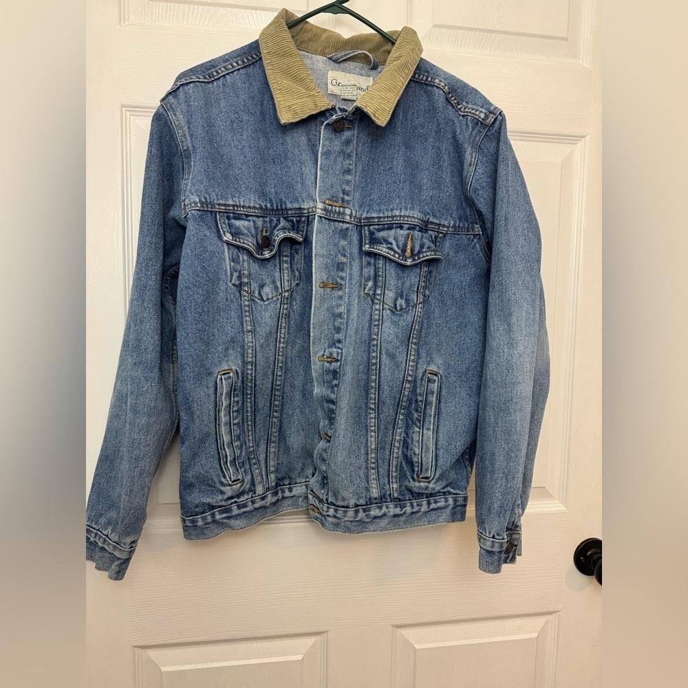 Great Land Men's Denim Jacket with Tan Collar Size Large